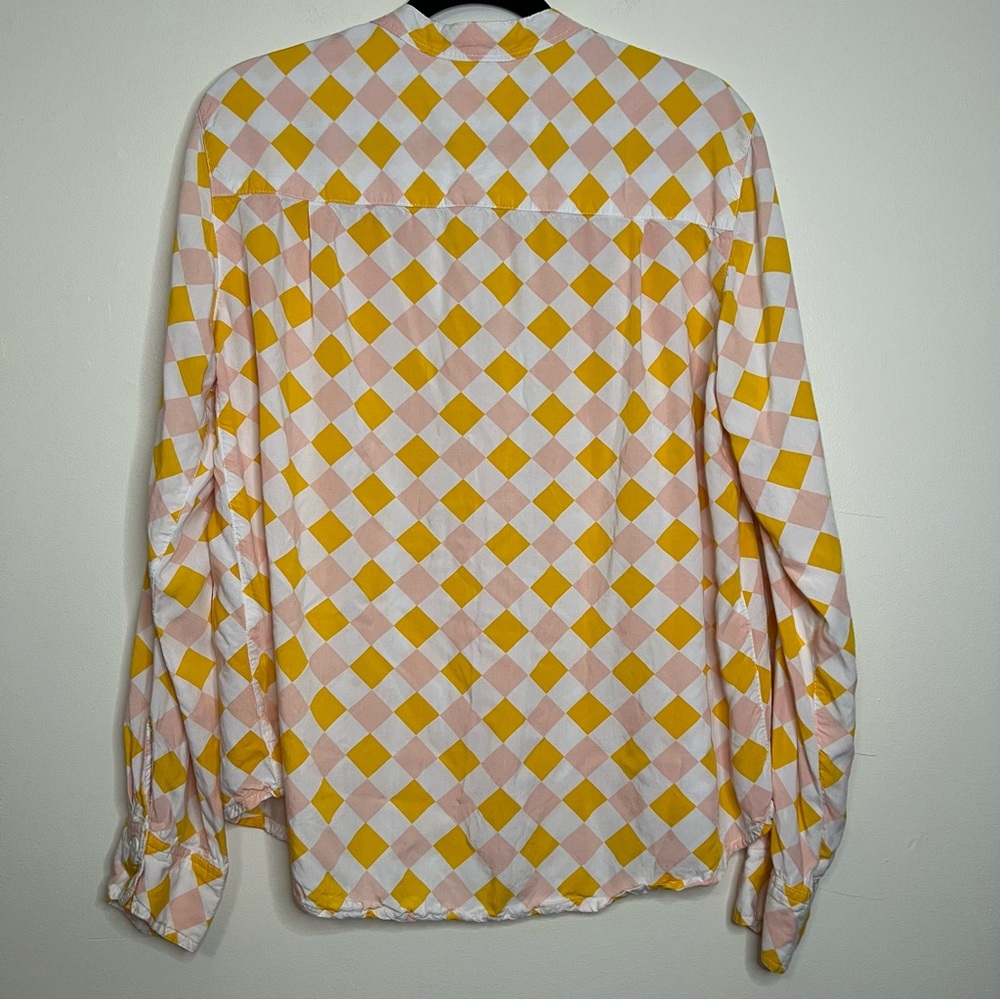 Piyama Checkered Pajama Shirt M Pink Yellow White Button‎ Down 100% Rayon Bali - Picture 5 of 5